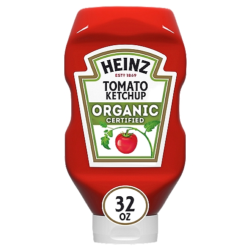 Heinz Organic Tomato Ketchup is made with vine-ripened certified organic tomatoes and features the same thick and rich taste as the classic Heinz ketchup. Our gluten free ketchup pairs well with fries, hamburgers, hot dogs and so much more. Heinz Organic Tomato Ketchup is packed in a 32-ounce upside down, easy squeeze ketchup bottle with flip cap for clean and easy serving, making it a great on-the-go ketchup for picnics and outdoor dining. Enjoy the uncommon quality of Heinz with this ketchup, which turns an ordinary dish into a mouth-watering meal that the whole family will love.nn• One 32 oz. bottle of Heinz Organic Tomato Ketchupn• Heinz Organic Tomato Ketchup has the same thick and rich taste of classic Heinz ketchupn• Made with certified organic ingredientsn• No GMO ingredients, no high-fructose corn syrup, and 100% Heinz tasten• Contains 20 calories per servingn• Same thick and rich taste as classic Heinz Ketchupn• Great for those keeping Koshern• Easy to squeeze ketchup bottle makes serving clean and easy