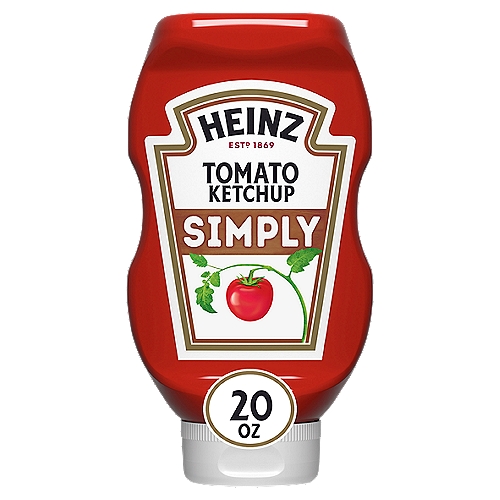 Heinz Simply Tomato Ketchup with No Artificial Sweeteners, 20 oz Bottle
Simply Heinz Tomato Ketchup is the thick & rich ketchup you love made simply with the highest quality ingredients. This simple tomato ketchup is free of high-fructose corn syrup, while still full of home-grown Heinz taste. Use it to create the perfect hot dog or hamburger, or pair it with chicken nuggets and fries for a delicious dipping sauce. Simply Heinz Tomato Ketchup is packed in an easy ketchup squeeze bottle with a flip cap for clean and easy serving, making it the perfect bottled ketchup for family picnics, barbecues, and camping trips. Whatever the occasion, youll feel good serving your family Simply Heinz Tomato Ketchup.

• One 20 oz. bottle of Simply Heinz Tomato Ketchup
• Simply Heinz Tomato Ketchup is the thick & rich ketchup your family loves
• Simple ketchup made with the highest quality ingredients
• Made with no high fructose corn syrup
• Ketchup is gluten free
• Easy to squeeze ketchup bottle makes serving clean and easy
• Resealable bottle to lock in flavor in the fridge