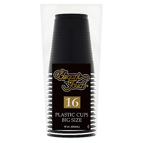 Elegant Touch 18 oz Black Plastic Cups, Big Size, 16 count