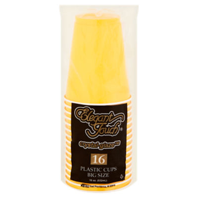 Elegant Touch Crystal-Glaze 18 oz Yellow Sunshine Plastic Cups Big Size, 16 count