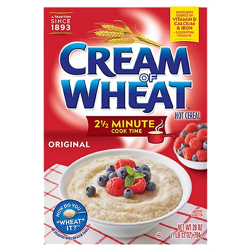 Full Bowl. Blank Canvas.™
If you can dream it, you can Cream of Wheat it.™
Every breakfast is an original when you make it your way. From childhood classics and fresh combos to a spontaneous mix of whatever's in the house, smooth and satisfying Cream of Wheat® makes the perfect canvas for all your most delicious creations.

Here's what's inside every serving of hot and delicious Cream of Wheat®.

8 Essential vitamins and minerals including:
Excellent source of vitamin D, calcium and iron
Fat free, cholesterol free and low in sodium (when prepared with water and without salt)