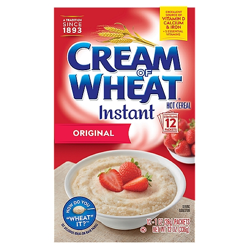 Cream of Wheat Original Instant Hot Cereal, 1 oz, 12 count
Full Bowl. Blank Canvas™.
If you can dream it, you can Cream of Wheat it.™
Every breakfast is an original when you make it your way.
From childhood classics and fresh combos to a spontaneous mix of whatever's in the house, smooth and satisfying Cream of Wheat® makes the perfect canvas for all your most delicious creations.

How Do You ''Wheat'' It?™