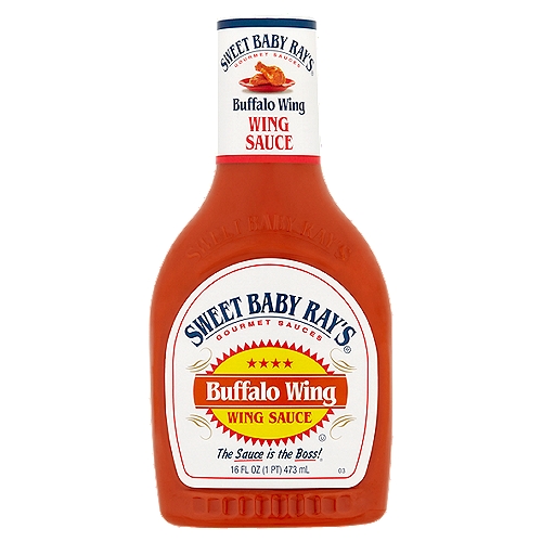 Sweet Baby Ray's Buffalo Wing Sauce, 16 fl oz
A full-flavored sauce with the perfect blend of cayenne pepper and garlic, and a rich buttery finish. This sauce offers great cling and just the right amount of heat to keep you coming back for more.

For best results, fried, baked, breaded or naked, simply pour on enough sauce to thoroughly cover your favorite chicken. ''The sauce is the boss.''
Sweet Baby Ray