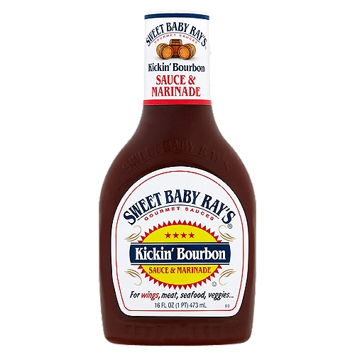 Sweet Baby Ray's Kickin' Bourbon Sauce & Marinade, 16 fl oz
Smooth bourbon, sticky molasses and spicy peppers combine for a knockout sauce that's great on wings, perfect over pizza, and makes grilled pork chops, shrimp, or chicken taste like they were made by Ray himself.