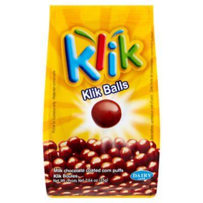 Klik Balls Milk Chocolate Coated Corn Puffs, 2.64 oz