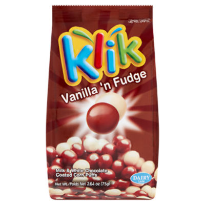 Klik Vanilla 'n Fudge Milk & White Chocolate Coated Corn Puffs, 2.64 oz