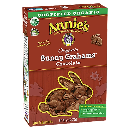 Annie's Homegrown Bunny Grahams Organic Chocolate Baked Graham Snacks, 7.5 oz
Made with Goodness!
✓ No artificial flavors or synthetic colors
✓ No high-fructose corn syrup
