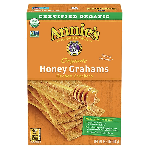 Annie's Homegrown Organic Honey Graham Crackers, 14.4 oz
Made with Goodness!
✓ No artificial flavors or synthetic colors
✓ Certified organic ingredients are grown without persistent pesticides
✓ No high-fructose corn syrup