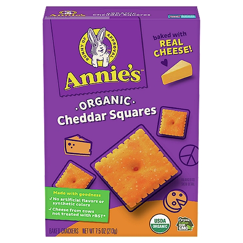 Annie's Homegrown Organic Cheddar Squares Baked Snack Crackers, 7.5 oz
Made with goodness!
✓ No artificial flavors
✓ No synthetic colors