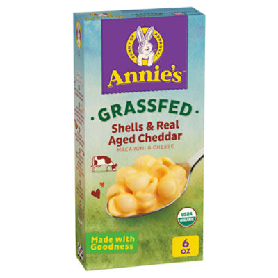 Annie's Grassfed Shells & Real Aged Cheddar Macaroni & Cheese Pasta, 6 oz