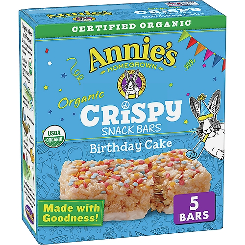 Annie's Homegrown Birthday Cake Organic Crispy Snack Bars, 0.78 oz, 5 count