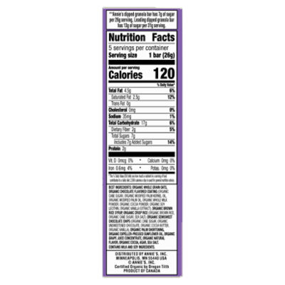 Annie's Organic Dipped Chocolate Chip Granola Bars, 0.92 oz, 5