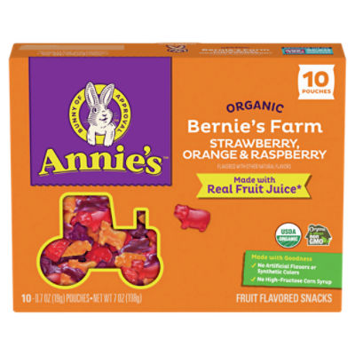Annie's Organic Bernie's Farm Strawberry, Orange & Raspberry Fruit Flavored Snacks, 0.7 oz, 10 count