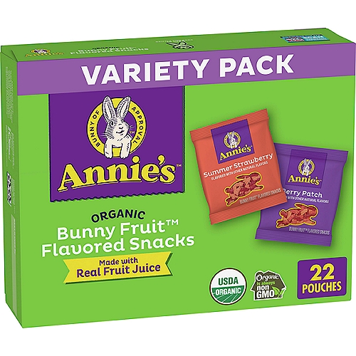 Annie's Organic Bunny Fruit Flavored Snacks Variety Pack, 0.7 oz, 22 count