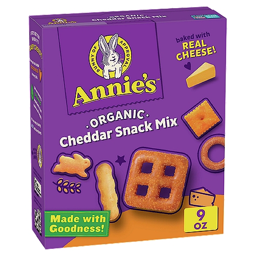 Cheddar Crackers, Pretzels, Breadsticks and Buttery Crackers in a Cheddar SeasoningnnMade with goodnessn✓ No artificial flavors or synthetic colorsn✓ Cheese from cows not treated with rBST*n*No significant difference has been shown between milk derived from rBST-treated and non rBST-treated cows.nnOrganic is always non GMO™