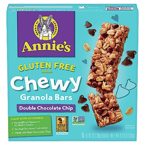 Annie's Gluten Free Double Chocolate Chip Chewy Granola Bars, 0.98 oz, 5 count
Made with Goodness!
✓ No artificial flavors or synthetic colors
✓ No high-fructose corn syrup
✓ Made with real chocolate chips