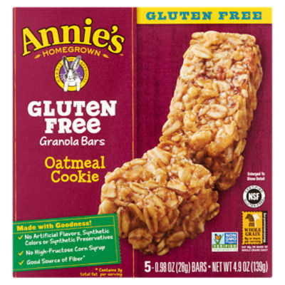 Annie's Homegrown Gluten Free Oatmeal Cookie Granola Bars, 0.98 oz, 5 count