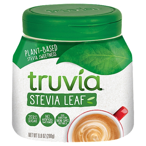 Truvia Naturally Sweet Calorie-Free Sweetener From The Stevia Leaf, 9.8 oz
Simply 3 Ingredients
Stevia Leaf
Stevia Leaf Extract is Born from the Sweet Leaf of the Stevia Plant, Native to South America.
Dried Stevia Leaves Are Steeped in Water.* This Unlocks the Best Tasting Part of the Leaf Which is then Purified to Provide a Calorie-Free Sweet Taste.

Erythritol
Erythritol is a Natural Sweetener, Produced by A Fermentation Process, Erythritol is Also Found in Fruits Like Grapes and Pears.

Natural Flavors
Natural Flavors Complement the Clean Sweet Taste of Truvia® Natural Sweetener.*
*For more information about our ingredients visit ruvia.com/FAQ