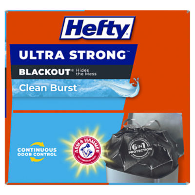 Hefty Ultra Strong Tall Kitchen Trash Bags, Blackout, Clean Burst