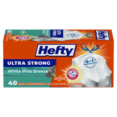 Hefty Trash Bags, Drawstring, White Pine Breeze, Large, 30 Gallon