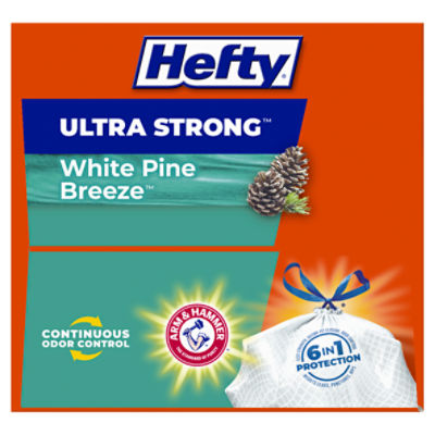 Hefty Basics White Pine Scent Odor Control 30 Gallon Large Drawstring Trash Bags - 35 ct
