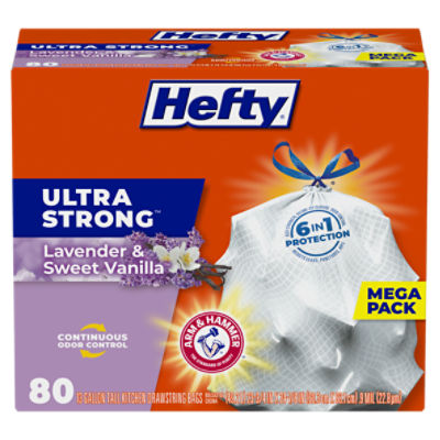 Hefty Ultra Strong Multipurpose Trash Bags, Black Large Flexible Bags with  Drawstring, White Pine Breeze Scent, 30 Gallon Bags, 25 CT Bags Per Pack  (Pack of 6) : : Health & Personal Care