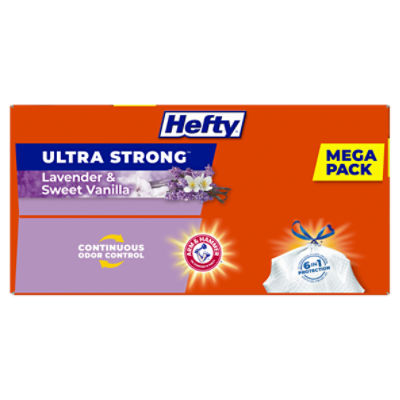 Hefty Ultra Strong Tall Kitchen Trash Bags, Lavender & Sweet Vanilla  Scent,13 Gallon, 80 Count