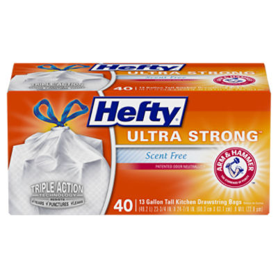 Hefty Ultra Strong Tall Kitchen Bags, Drawstring, Scent Free, 13 Gallon - 40 bags