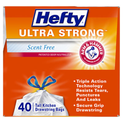 Hefty The Gripper Tall Kitchen Bags, Drawstring, Unscented, 13 Gallon Size, Trash Bags
