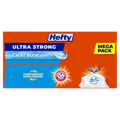 Hefty Ultra Strong Tall Kitchen Trash Bags, Clean Burst Scent, 13 Gallon, 80 Count, Size: 6 in