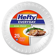 Hefty Everyday Soak Proof 10.25 Inch White Foam Plates, 25 Each