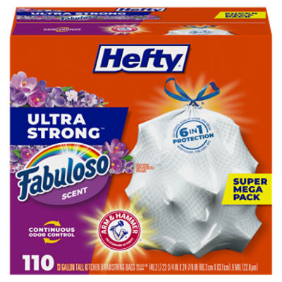 Hefty Ultra Strong 13 Gallon Fabuloso Scent Tall Kitchen Drawstring Bags, 110 count