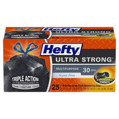 Hefty Trash Bags, Multipurpose, Drawstring, Large, 30 Gallon