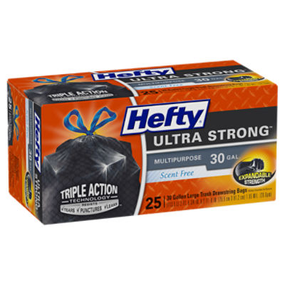 Hefty Ultra Strong Multipurpose Large Trash Bags, Black, Unscented Scent, 30  Gallon, 20 Count - DroneUp Delivery