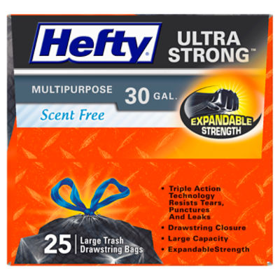 Hefty Trash Bags, Multipurpose, Drawstring, Large, 30 Gallon