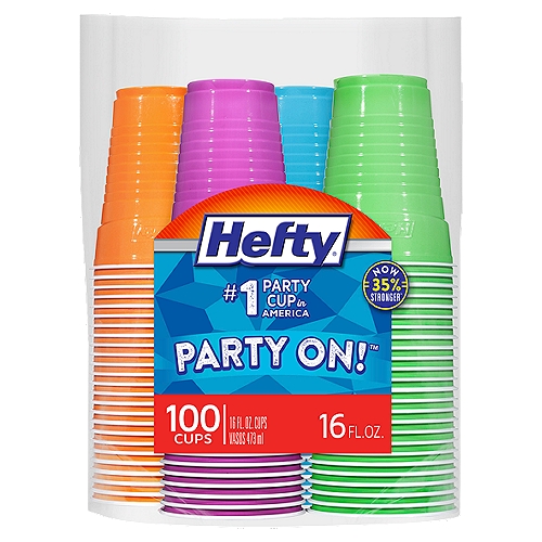 Hefty Party On! Assorted Colors Plastic 16 oz Cups
Hefty Party On! Plastic Party Cups in Assorted Colors take all the fuss and mess out of entertaining while adding vibrant color and hassle-free cleanup to your gathering. Each plastic cup features an easy to grip design which means less spillage and more in-hand comfort. Hefty disposable party cups feature dependable durability, so your guests can enjoy cup after cup of their favorite beverage without worrying about breakage. Choose assorted color party cups for a vibrant table setting. Not only are these strong and sturdy colored plastic cups great for parties, they make a child- and budget-friendly choice for everyday use at home. Hefty plastic party cups simplify cleanup, saving you the time and energy involved in washing countless glasses, so you have more time for relaxing with loved ones.