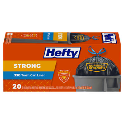 Hefty Strong Trash Can Liner, Drawstring, Extra Large, 33 Gallon - 40 bags