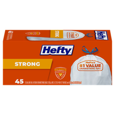 Hefty Strong 13 Gallon Tall Kitchen Drawstring Bags, 45 count ShopRite