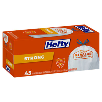 Hefty Strong Tall Kitchen Drawstring Trash Bags, 13 Gallon, 45