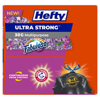 Hefty Ultra Strong 30 Gallon Multipurpose Fabuloso Lemon Scent Large Trash  Drawstring Bags, 25 count