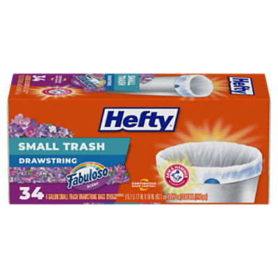 Hefty Small Drawstring Trash Bags, Fabuloso Scent, 4 Gallon, 34 Count