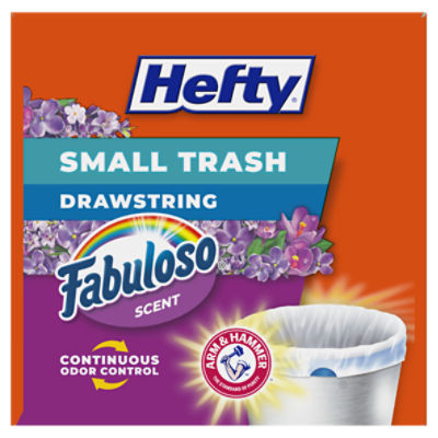 Hefty Small Drawstring Trash Bags, Ocean Water Scent, 4 Gallon, 34 Count