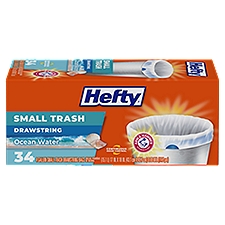 Hefty Small Drawstring Trash Bags, Ocean Water Scent, 4 Gallon, 34 Count, 34 Each