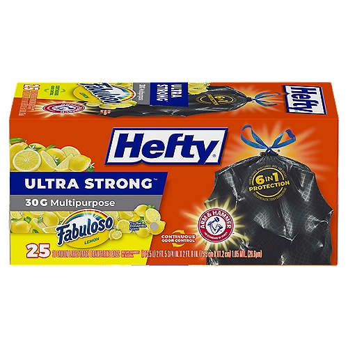 Hefty Ultra Strong 30 Gallon Multipurpose Fabuloso Lemon Scent Large Trash Drawstring Bags, 25 count