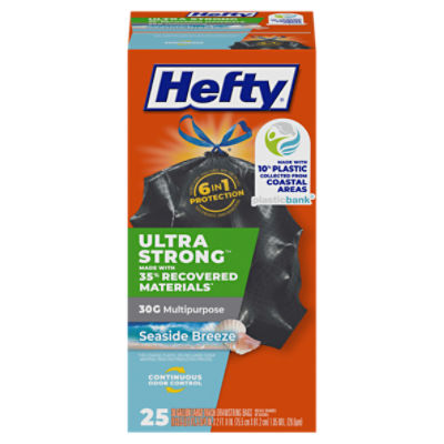 Hefty Ultra Strong Seaside Breeze 30 G Multipurpose Large Trash Drawstring Bags, 25 count, 25 Each