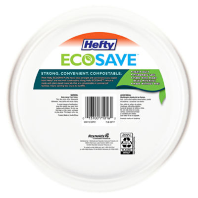 Hefty Ecosave Compostable Paper Plates, 10-1/8 inch, 16 Count, White