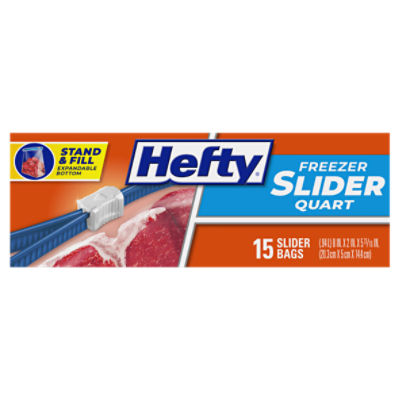 Hefty Slider Bags, Freezer, Quart - 15 bags