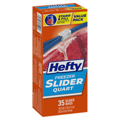 Hefty Slider Bags, Freezer, Quart, Value Pack 35 ea, Plastic Bags