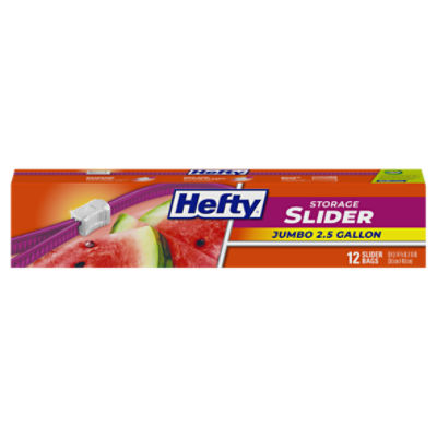 Box of 12 HEFTY JUMBO SLIDER BAGS - 2.5 GALLONS Many Uses! Made in