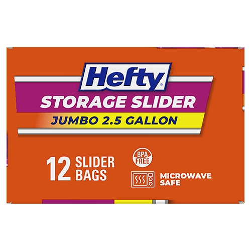 Hefty 2.5 Gallon Jumbo Storage Slider Bags Value Pack, 12 count
